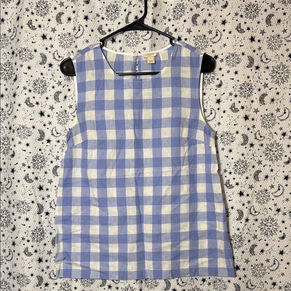 J. Crew Blue and White Boxy Gingham Tank Top